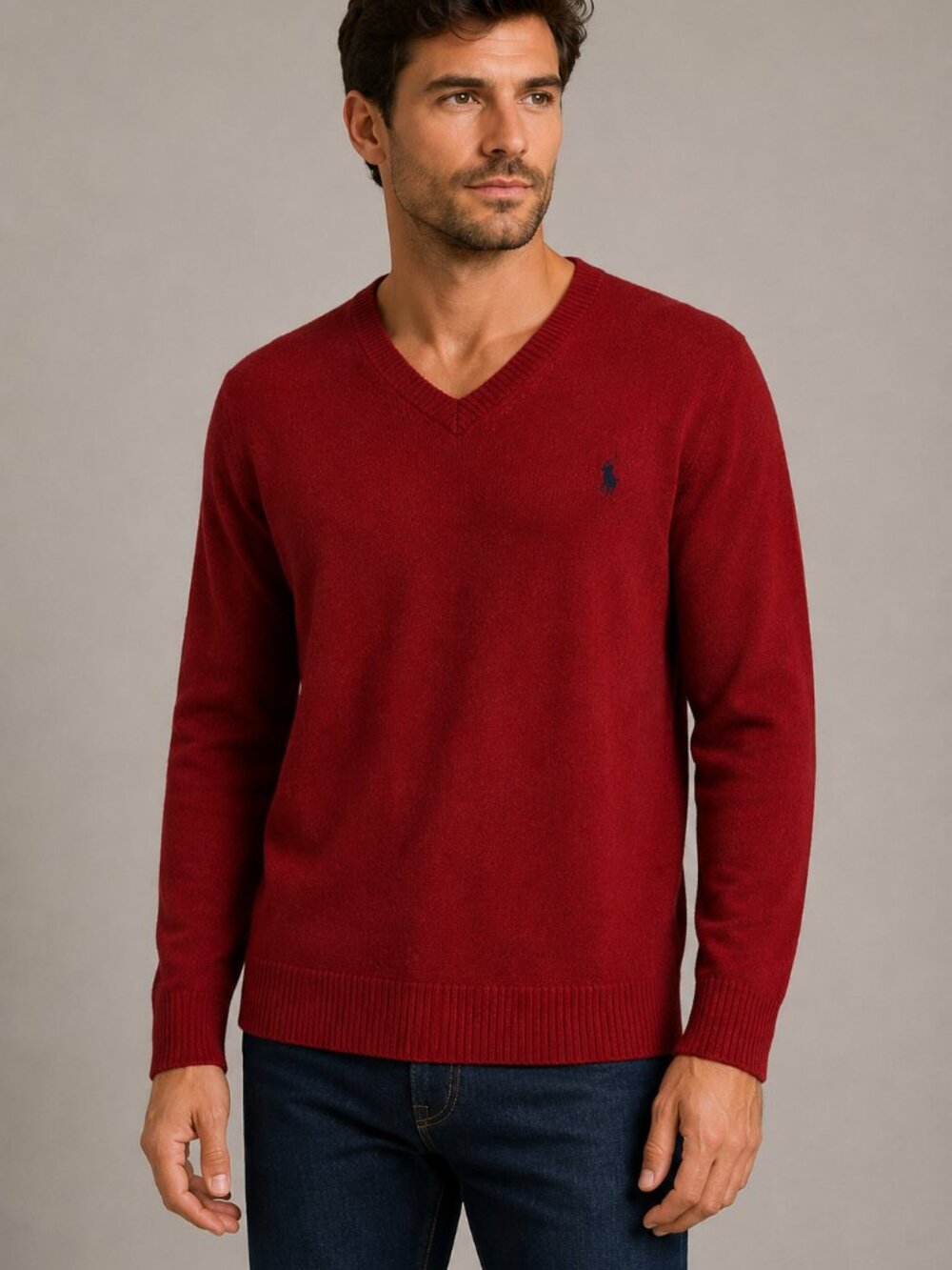 U.S. Polo Assn. Men's Large Red V-Neck Logo Pullover Sweater